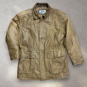 Czar Vintage 90s Full Zip Brown Genuine Leather Trench Coat Men's Size Medium